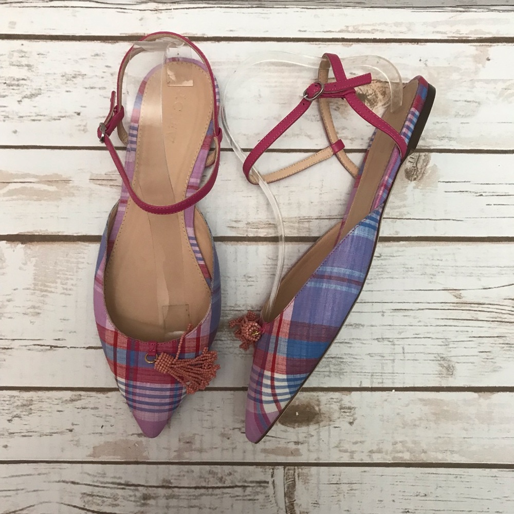 J Crew Plaid Tassel Flats B3-3-11-25 - Picture 1 of 7